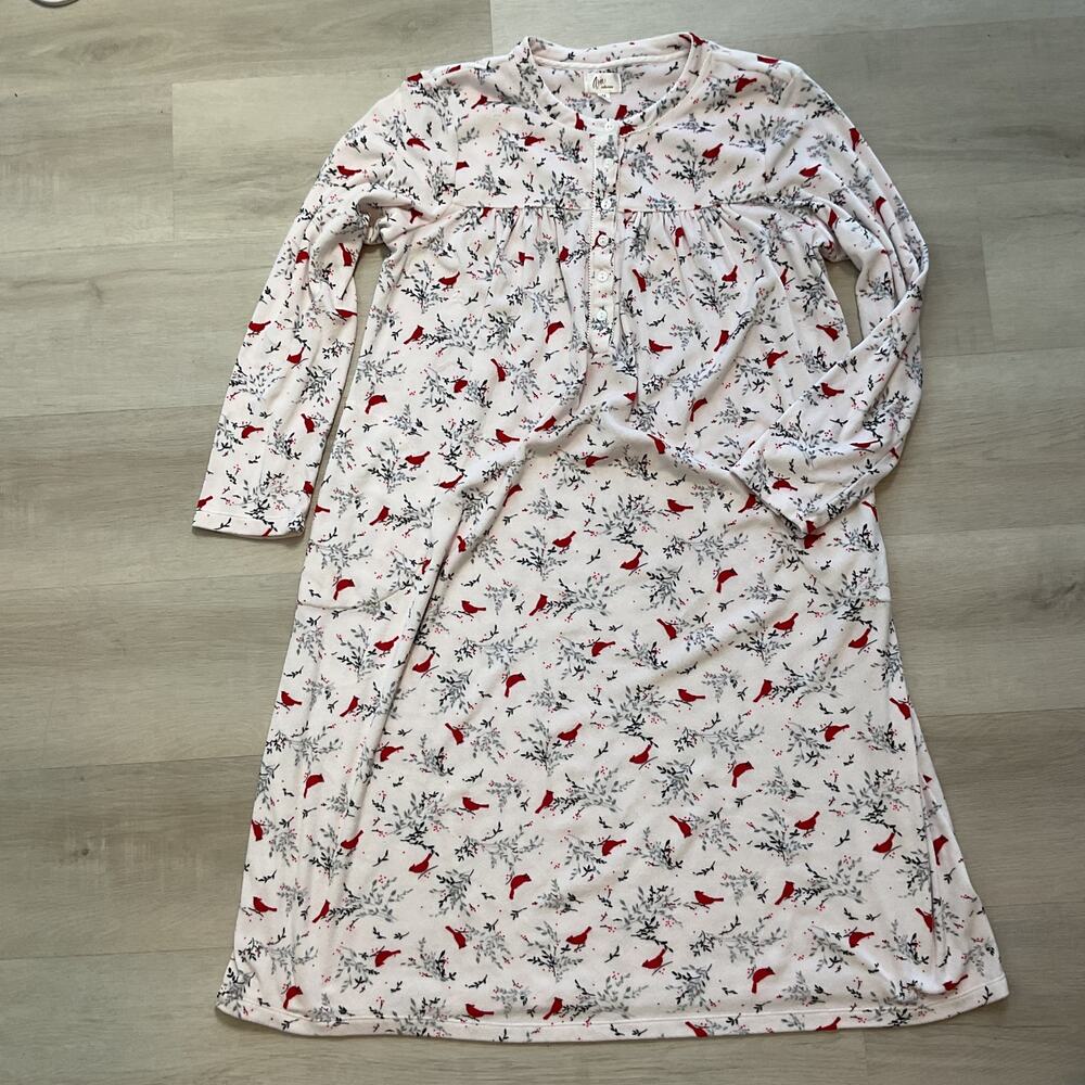 Aria Collection Womens Button Up quarter sleeve Fleece Nightgown White Medium